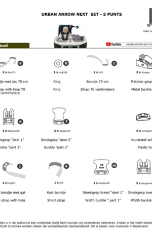 Melia Bevestigingsset Babyschaal/Peuterstoel 5-punt Urban Arrow Next Gratis Retour