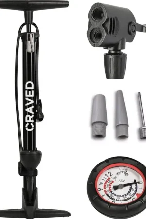 Craved Fietspomp – met drukmeter – Dubbele ventielkop – Zwart – Universeel Goedkoop
